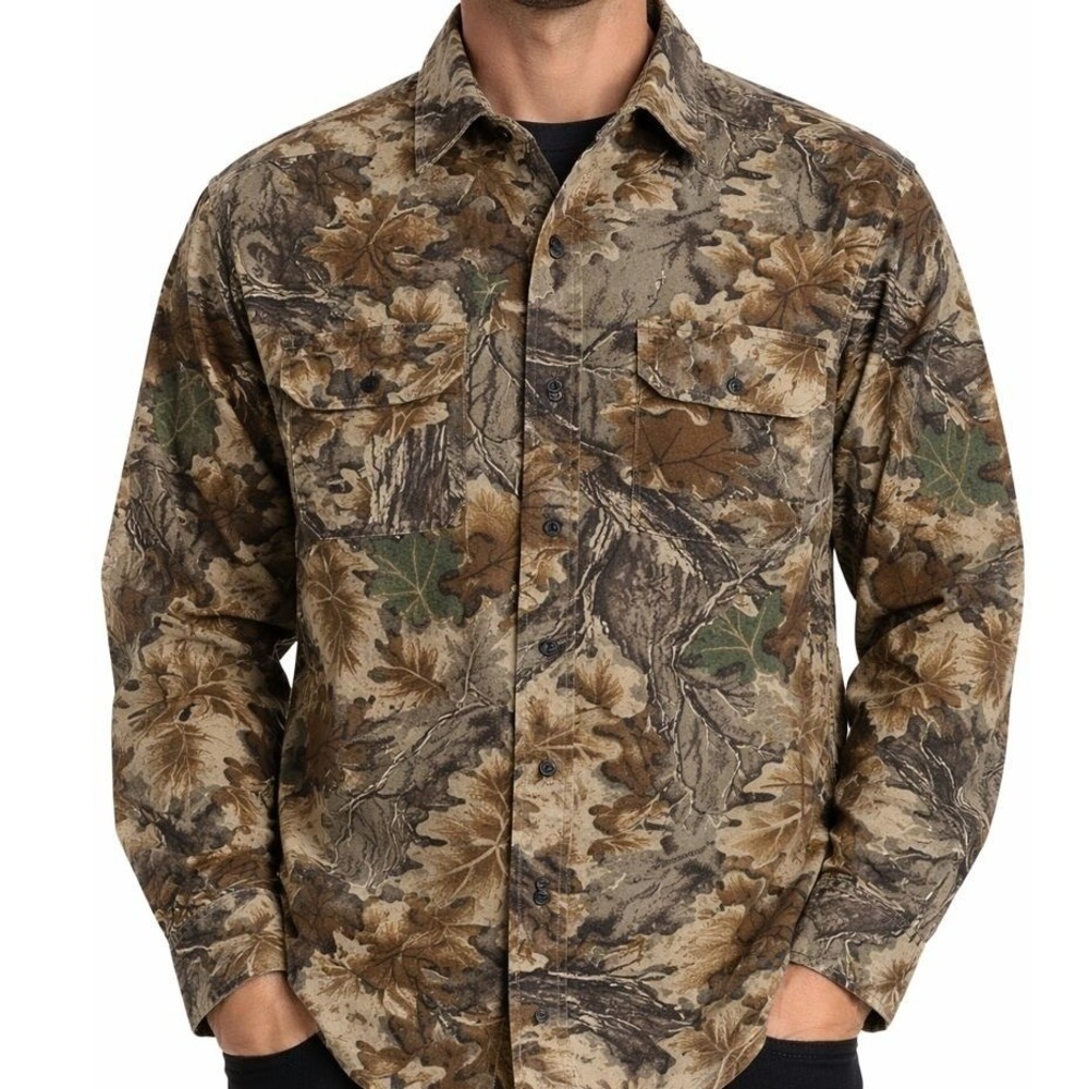 VTG 90s Gander Mountain Camo Flannel Shirt L Made in USA Real Tree Hunting‎ Wood